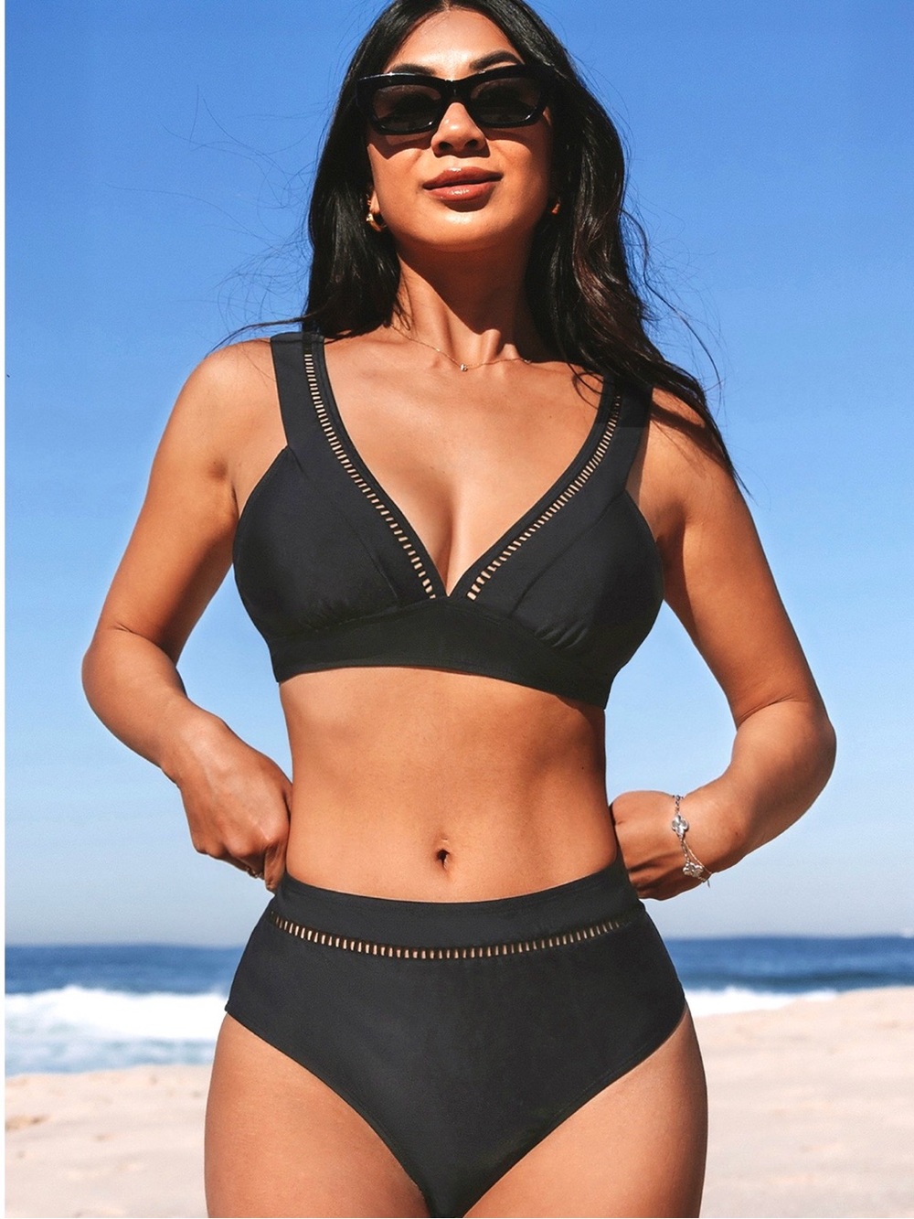 NWT Cupshe Black Ladder Trim Bikini 2-Pc Set  L